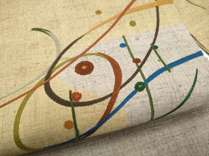 平和屋着物●中国三大刺繍　総相良刺繍　九寸名古屋帯　紬地　幾何学文様　正絹　逸品　CABI0280hy