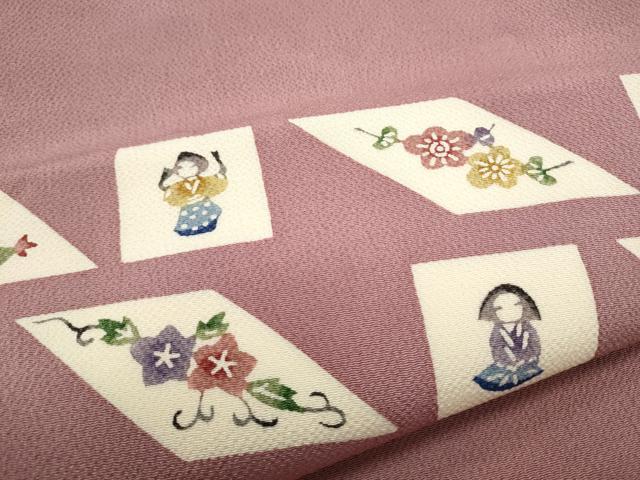 平和屋着物●九寸名古屋帯　型染め　松竹梅人物文　鬼しぼ縮緬　正絹　逸品　CABI0281hy