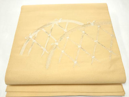 平和屋着物●八寸名古屋帯　綴れ　籬文　金糸　正絹　逸品　CABI0282hy