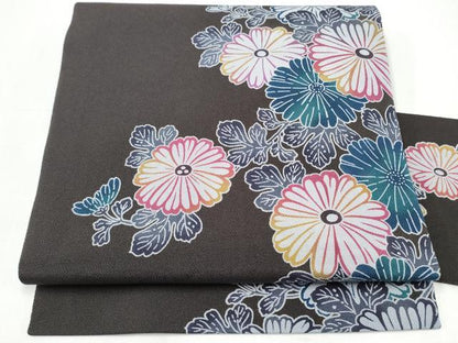 平和屋着物●九寸名古屋帯　型染め　菊　鬼しぼ縮緬　正絹　逸品　CABI0283hy