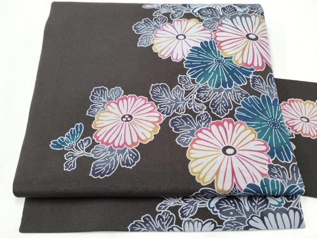 平和屋着物●九寸名古屋帯　型染め　菊　鬼しぼ縮緬　正絹　逸品　CABI0283hy