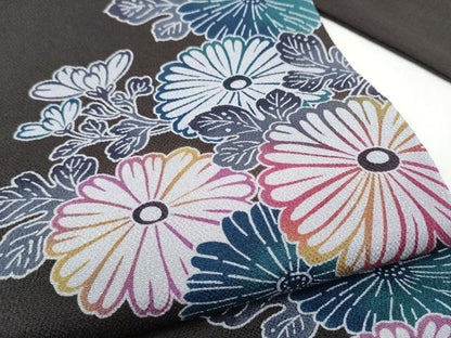 平和屋着物●九寸名古屋帯　型染め　菊　鬼しぼ縮緬　正絹　逸品　CABI0283hy