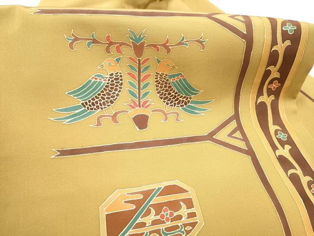 平和屋着物●塩瀬　九寸名古屋帯　花鳥文　金彩　正絹　逸品　CABI0286hy