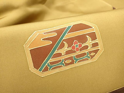 平和屋着物●塩瀬　九寸名古屋帯　花鳥文　金彩　正絹　逸品　CABI0286hy