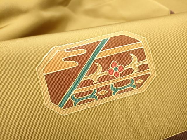 平和屋着物●塩瀬　九寸名古屋帯　花鳥文　金彩　正絹　逸品　CABI0286hy
