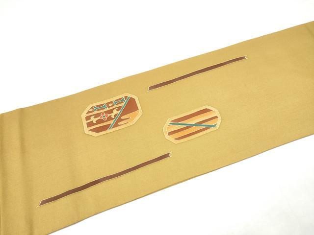 平和屋着物●塩瀬　九寸名古屋帯　花鳥文　金彩　正絹　逸品　CABI0286hy