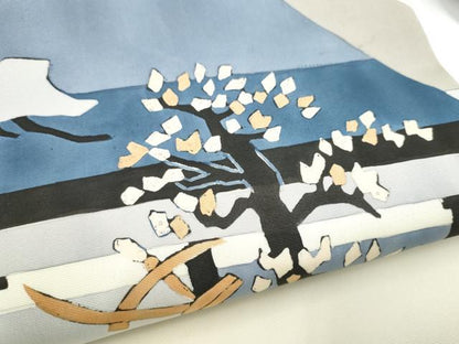 平和屋着物●塩瀬　九寸名古屋帯　ろうけつ染　風景文　正絹　逸品　CABI0289hy