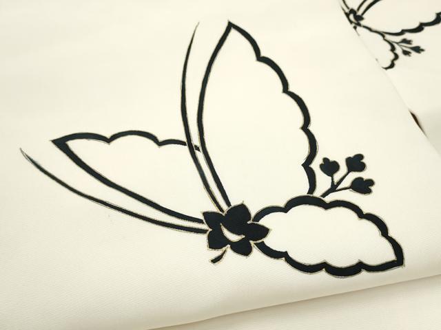 平和屋着物●塩瀬　九寸名古屋帯　舞蝶文　金彩　正絹　逸品　CABI0291hy