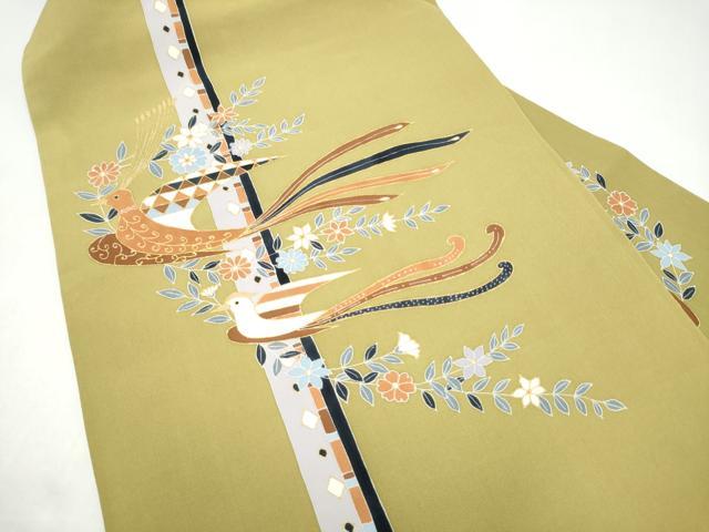 平和屋着物●塩瀬　九寸名古屋帯　花鳥文　金彩　正絹　逸品　CABI0292hy