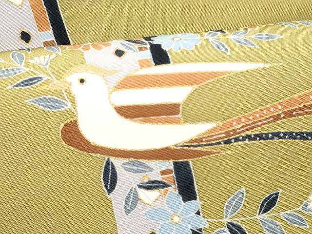 平和屋着物●塩瀬　九寸名古屋帯　花鳥文　金彩　正絹　逸品　CABI0292hy