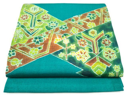 平和屋着物●九寸開き名古屋帯　ろうけつ染　幾何学花文　正絹　逸品　CABI0293hy