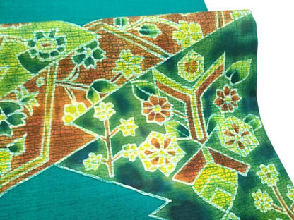 平和屋着物●九寸開き名古屋帯　ろうけつ染　幾何学花文　正絹　逸品　CABI0293hy