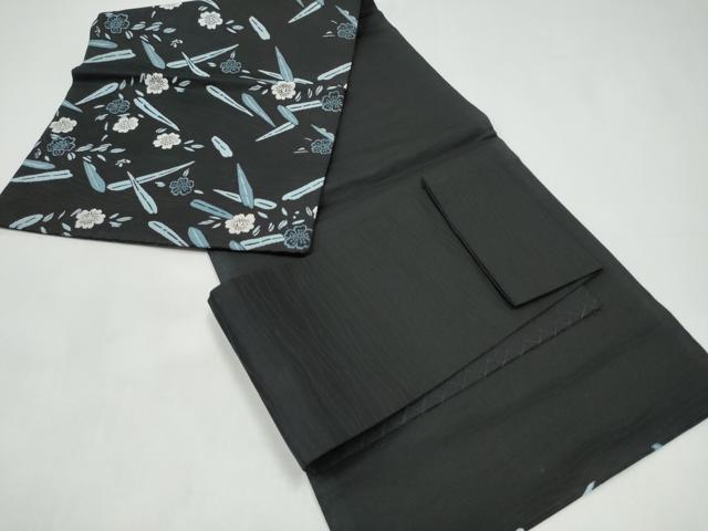 平和屋着物●つけ帯　草花文　黒地　正絹　逸品　CABI0296hy