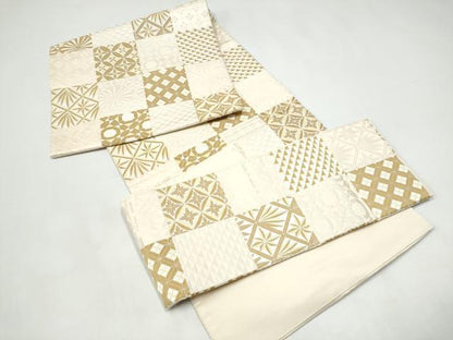 平和屋着物●つけ帯　市松吉祥文　正絹　逸品　CABI0297hy
