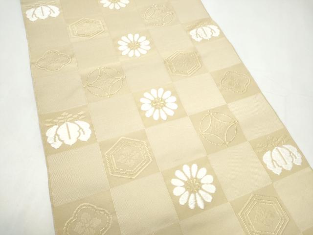 平和屋着物●西陣　河村織物　河村つづれ　つけ帯　手織　市松吉祥花文　正絹　逸品　CABI0298hy