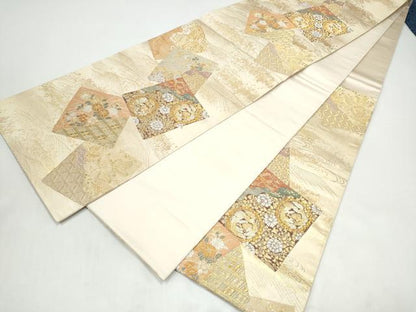 平和屋着物●六通柄袋帯　有職色紙重ね文　金糸　引箔　正絹　逸品　CABI0301hy
