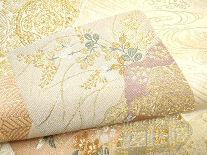 平和屋着物●六通柄袋帯　有職色紙重ね文　金糸　引箔　正絹　逸品　CABI0301hy