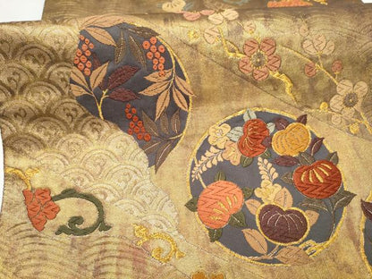 平和屋着物●六通柄袋帯　唐織　草花丸文　金糸　引箔　正絹　逸品　CABI0308hy