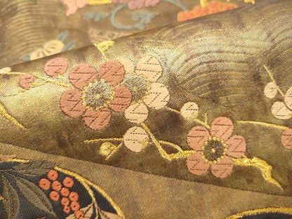 平和屋着物●六通柄袋帯　唐織　草花丸文　金糸　引箔　正絹　逸品　CABI0308hy