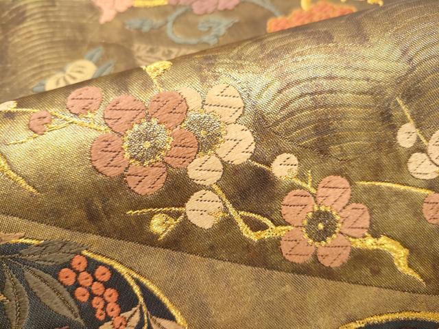 平和屋着物●六通柄袋帯　唐織　草花丸文　金糸　引箔　正絹　逸品　CABI0308hy