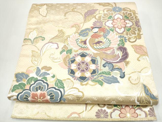 平和屋着物●六通柄袋帯　唐織　鳳凰花文　金糸　正絹　逸品　CABI0309hy