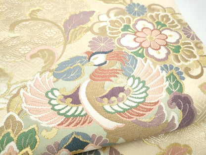 平和屋着物●六通柄袋帯　唐織　鳳凰花文　金糸　正絹　逸品　CABI0309hy