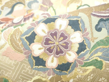 平和屋着物●六通柄袋帯　唐織　鳳凰花文　金糸　正絹　逸品　CABI0309hy