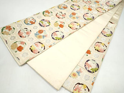 平和屋着物●六通柄袋帯　唐織　花丸陶甲紋　金銀糸　正絹　逸品　CABI0312hy
