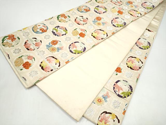 平和屋着物●六通柄袋帯　唐織　花丸陶甲紋　金銀糸　正絹　逸品　CABI0312hy