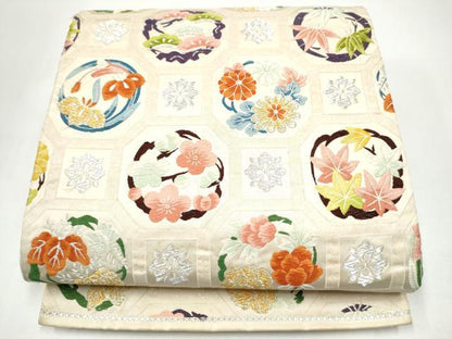 平和屋着物●六通柄袋帯　唐織　花丸陶甲紋　金銀糸　正絹　逸品　CABI0312hy