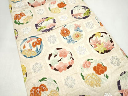 平和屋着物●六通柄袋帯　唐織　花丸陶甲紋　金銀糸　正絹　逸品　CABI0312hy