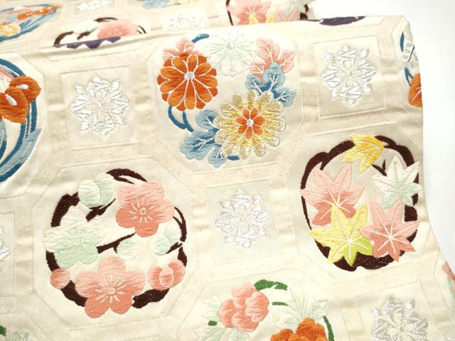 平和屋着物●六通柄袋帯　唐織　花丸陶甲紋　金銀糸　正絹　逸品　CABI0312hy