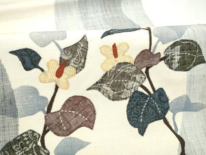 平和屋着物●太鼓柄袋帯　紬地　パッチワーク　枝花文　正絹　逸品　CABI0313hy