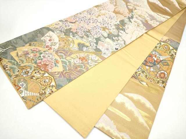 平和屋着物●六通柄袋帯　鏡裏楽器花文　正絹　逸品　CABI0317hy