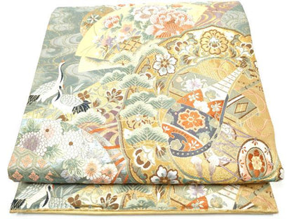 平和屋着物●六通柄袋帯　鏡裏楽器花文　正絹　逸品　CABI0317hy