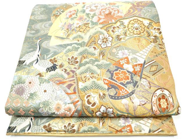平和屋着物●六通柄袋帯　鏡裏楽器花文　正絹　逸品　CABI0317hy