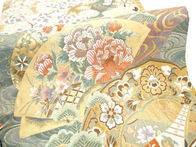 平和屋着物●六通柄袋帯　鏡裏楽器花文　正絹　逸品　CABI0317hy