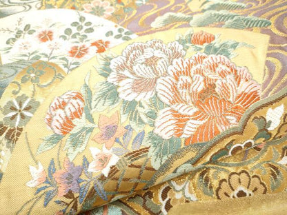 平和屋着物●六通柄袋帯　鏡裏楽器花文　正絹　逸品　CABI0317hy