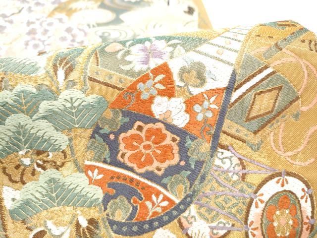平和屋着物●六通柄袋帯　鏡裏楽器花文　正絹　逸品　CABI0317hy