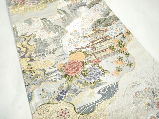 平和屋着物●六通柄袋帯　唐織　金閣寺　金銀糸　正絹　逸品　CABI0318hy