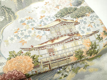 平和屋着物●六通柄袋帯　唐織　金閣寺　金銀糸　正絹　逸品　CABI0318hy