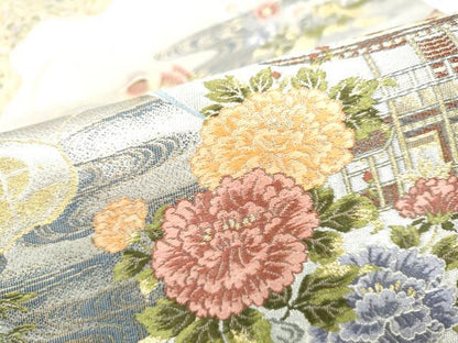平和屋着物●六通柄袋帯　唐織　金閣寺　金銀糸　正絹　逸品　CABI0318hy