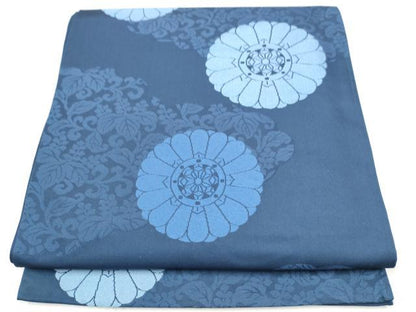 平和屋着物●六通柄袋帯　藍　富士良　菊　正絹　逸品　CABI0319hy