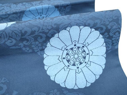 平和屋着物●六通柄袋帯　藍　富士良　菊　正絹　逸品　CABI0319hy