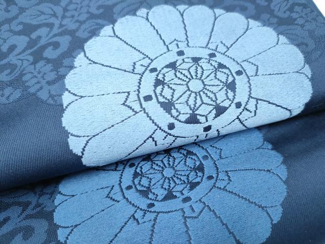 平和屋着物●六通柄袋帯　藍　富士良　菊　正絹　逸品　CABI0319hy