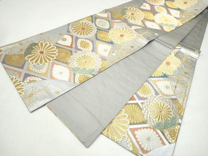 平和屋着物●六通柄袋帯　唐織　菊　金銀糸　正絹　逸品　CABI0321hy