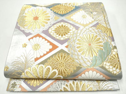 平和屋着物●六通柄袋帯　唐織　菊　金銀糸　正絹　逸品　CABI0321hy