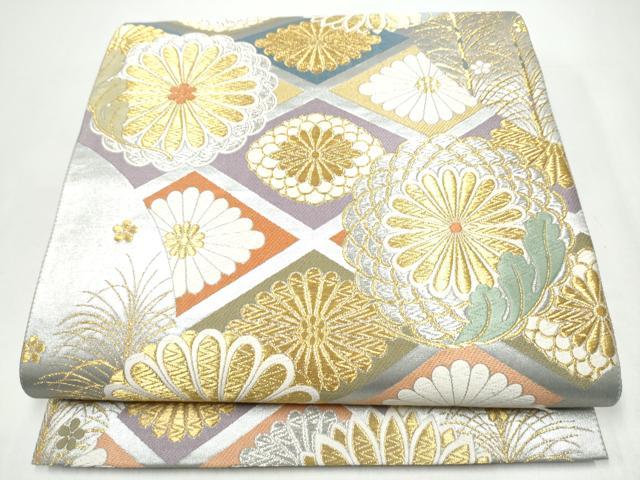 平和屋着物●六通柄袋帯　唐織　菊　金銀糸　正絹　逸品　CABI0321hy