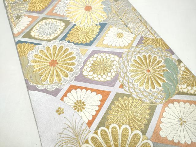 平和屋着物●六通柄袋帯　唐織　菊　金銀糸　正絹　逸品　CABI0321hy