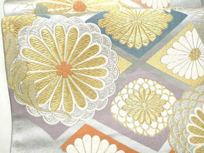 平和屋着物●六通柄袋帯　唐織　菊　金銀糸　正絹　逸品　CABI0321hy